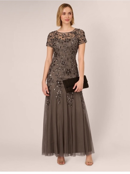 Adrianna Papell Dresses & Skirts - Adrianna Papell Dress SZ 6 Lead Brown Beaded Sequin Gown Formal Evening NWT MOB